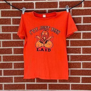 Vintage 80s ive just been laid chicken humor funny art shirt single stitch